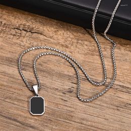 Pendant Necklaces Black Square Necklace For Men Stainless Steel Geometric Casual Punk Boy Layer Cuban Box Fashion Chain Jewellery