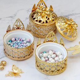 Storage Bottles French Ceramic Jewelry Box Gold-plated Craft Candle Jar Home Metal Pearl Necklace Ring Decoration