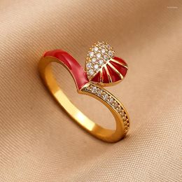 Cluster Rings Sweet Heart Shape Enamel Finger Cubic Zirconia Red Colour Ring For Women Romance Party Jewellery Gifts