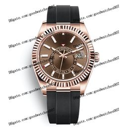 Highquality watch 2813 sports automatic machine 326235 watch 42mm chocolate color dial 18k rose gold black rubber strap 316L stainless steel men's watches 326238