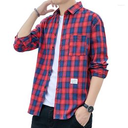 Men's Casual Shirts Brand Quality Plaid Shirt Men Flannel Long-Sleeved Chest One Pocket Design Fashion Printed-Button