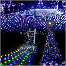 Led Strings Net Light Strings 110V 220V Holiday String 1.5Mx1.5M 2Mx Warm White Rgby Xmas Christmas Wedding Fairy Twinkle Decora Dhrhn