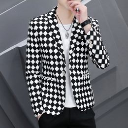 Men's Suits Blazers Fashion Brand Spring and Autumn Casual Boutique Business Plaid Slim Fit Suit Dress Jacket Coat 3XL 221128