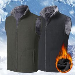 Mens Vests Winter Solid Color Stand Collar Waistcoat Thick Fleece Sleeveless Coat Soft Neck Protectio Mid Length 221129