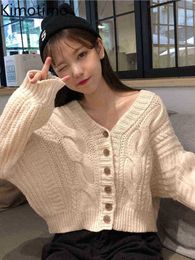 Women's Sweaters Kimotimo Twisted Vest Women Autumn Winter Vhals Retro Sweater Jacket French Lazy Loose Short Long Sleeve Knitted Vests J220915