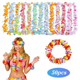 Decorative Flowers Hawaiian Wreath Leis Garland Artificial Necklace Hawaii Beach Spring Party Supplies For Summer