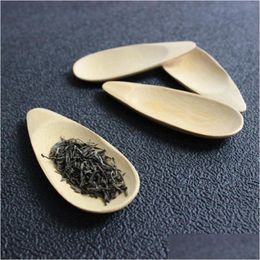 Coffee Tea Tools Creative Natural Wooden Tea Spoon Mini Bamboo Non Bleaching Flat Scoop High Quality Kitchen Spoons Dinnerware Acc Dh4Oe