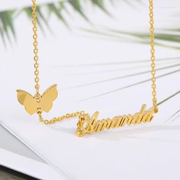 Pendant Necklaces Fashion Custom Chain Stainless Steel Name Necklace With Butterfly For Women Personalise Letter Choker Gift Drop