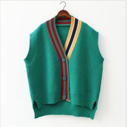Women's Vests Female Fashion Loose Vest V-neck Button Sweater Open Stitch Casual Striped Cardigan 221128
