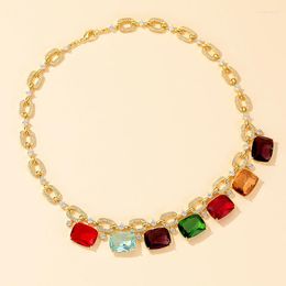 Pendant Necklaces Colorful Necklace Square Evening Banquet Short Clavicle Chain Ladies