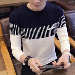 Men's Sweaters Men Sweater Round Neck Stripe Slim Knitted Patchwork Pullover Spring For Daily Wear