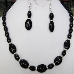 Beautiful 8x12mm 13x18mm Black Agate Onyx Necklace 18" Earrings set
