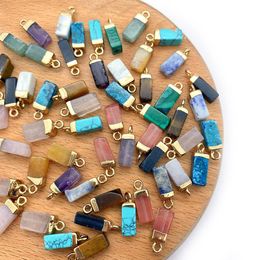 Mini Crystal Rectangle Pillar Shape Pendant Colorful Jade Natural Stone Mixed Charms Jewelry Accessories Making Necklace Wholesale