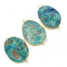 Pendant Necklaces PC18872 Raw Stone Ocean Japser Connector Copper Jewelry Gold Plated Oval Shape Jasper 42x28 Mm