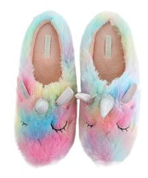 unicorn shoes UK - Millffy unicorn shoes cortoon rainbow comfy home indoor warm women animal slippers S203319605422