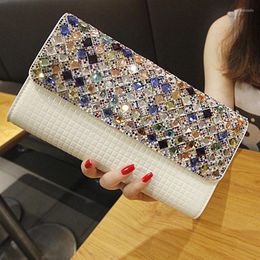 Evening Bags 2022 Women PU Rhinestone Fashion Day Clutches Purse Crystal Crossbody Chain Shoulder Casual Street Phone Clutch