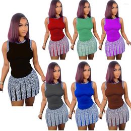 Work Dresses 2022 Summer Two Piece Set Women Fashion Round Neck Long-sleeved Tshirt Labyrinth Print Short Skirt Suit Casual W