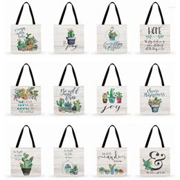 Evening Bags Women Casual Tote Fresh Succulents Cactus Plant Printed Bag Ladies Shoulder Foldable Shopping Outdoor Beach