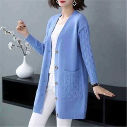Women's Sweaters Midi Long Sweater Vest Women 2020 Autumn Winter Long Sleeve Pocket Knitted Jacket Female Blue Knitted Clothing ZY5072 J220915