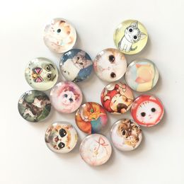 Christmas Decorations 14pcslot Cute Cat Round Glass Fridge Magnet Cartoon Animal Message sticker for kids Lovely Cat Decoration 221129