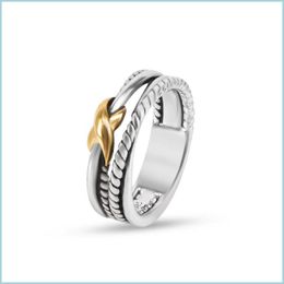 Band Rings Ring Twist Twocolor Cross Female Fashion Plated 18K Black Thai Sier Jewellery Drop Delivery Dhgarden Dhrq2