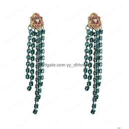 Dangle Chandelier Color Crystal Flower Tassel Earrings Vintage Flash Rhinestone Beaded Long Drop Girls Party Jewelry Delivery Dhweg