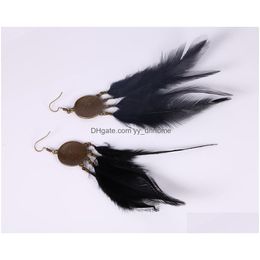 Dangle Chandelier Coffee And Black Feathers In The Middle Round Zinc Alloy Feather Trendy Design Girl Earrings Drop Delivery Jewelr Dhrle