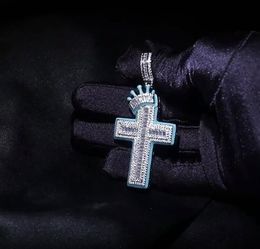 14K Iced Out Glow Cross Pendant Necklace Hiphop Bling Charm Micro Pave Cubic Zircon Fashion Jewellery