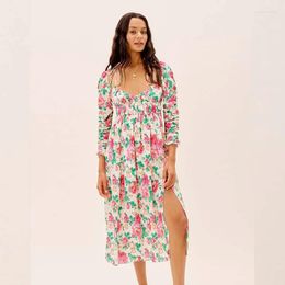 Casual Dresses 2022 Summer Autumn Holiday Sexy Off The Shoulder V-neck Long Sleeve Rose Floral Print Dress