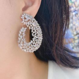 Dangle Earrings Luxury Geometry Drop Cubic Zirconia 50MM Big Wedding Earring Fashion Jewellery For Women Bridal Engagement E7706