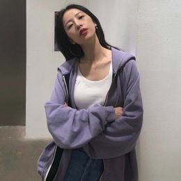 Women's Hoodies Sweatshirts Zip Up Women Hoodie Spring Korean Long Sleeve Purple Sweetshirts Loose Casual Jacket Harajuku Chic Female Clothing 221129