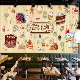 Wallpapers Cartoon Sweet Cake Industrial Decor Mural Wallpaper 3D Modern Dessert Store Bakery Shop Yellow Background Wall Paper