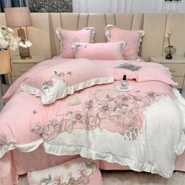 Bedding sets Chinese Style Flowers Embroidery Shaggy Velvet Fleece Set Duvet Cover Quilt Bed Linen Pillowcases Home Textiles 221129