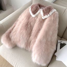 Women s Fur Faux Hstar Sweet Pink ry Women Winter Thicken Warm Jacket Female Turn Down Collar Long Sleeve Coat 221128