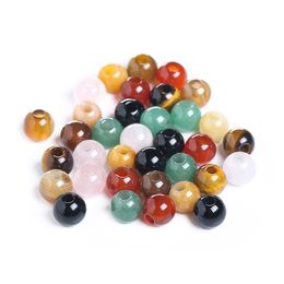 Loose Big Hole Natural Crystal Stone Beads Rose Quartz Red Agate Ball Spacer Handle Pieces DIY Necklace Bracelet Accessories