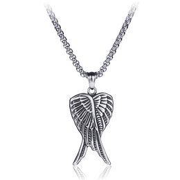 Angel Wing Pendant Necklaces Ancient Silver Stainless Steel Feather Necklace for Women Men Fashion Fine Jewellery