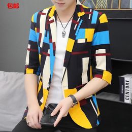 Men's Suits Blazers HOO Mid-Sleeve Suit Youth Slim Printed blazer 221128