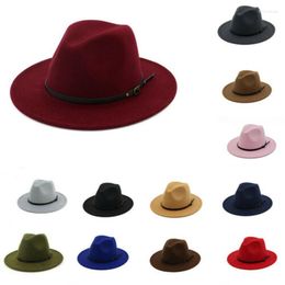 Berets Women's Wool Felt Panama Wide Brim Ladies Belt Buckle Fedora Hat Trilby Gambler Fashion Cowboy Party Cap Winter Wholesale