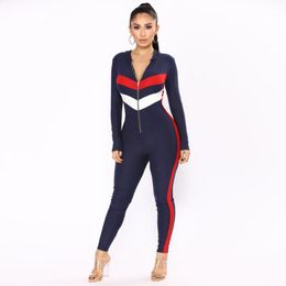 Women's Jumpsuits Fashion Casual Women Sexy Jumpsuit 2022 Spring Long Sleeve Striped Hooded Zipper Skinny Full Length Rompers Woman