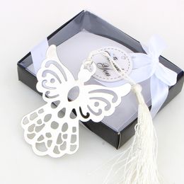 10pcs Metal Bookmark White Ribbon Tassel Angel Bookmark Wedding Baby Shower Party Favors Gifts For Books