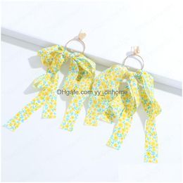 Dangle Chandelier Fashion Colorf Bow Earrings Long Ribbon For Womem Girls Korean Floral Knotted Dangle Sweet Beautif Jewellery Drop D Dh8Sb