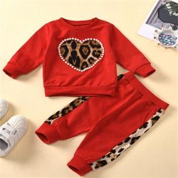 New Kids Baby Girls Clothes Set Autumn Winter Children Leopard Tracksuits Long Sleeve Hoodies Sweatshirts Pants Infant Toddler Outfits