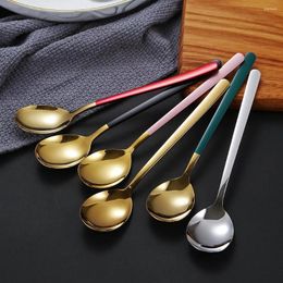 Dinnerware Sets 304 Stainless Steel Round Head Serving Dessert Spoon Fork Coffee Tablespoon Honey Specialty Spoons Kitchen Gadget Tableware