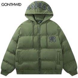 Mens Down Parkas Winter Hooded Jackets Streetwear Embroidery Letter Thicken Warm Bubble Padded Solid Color Coats Harajuku Puffer Outwear 221129