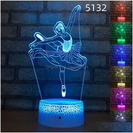 Night Lights 3D Football Illusion Lamp Light 7 Colours Changeable Heart Love Shape Mti Design Dc 5V Usb Drop Delivery Li Dhzuk