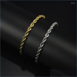 Charm Bracelets Waterproof Colour Retention Stainless Steel Men Bracelet 5Mm Twist Rope Chain Bangles For Jewellery Fawn Drop D Dhgarden Dhuzq