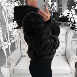 Women s Fur Faux DIHOPE fur Coat Women With Hood Oversize Coats High Waist Female Slim Fit Overcoat Tops Winter Warm Plush Jackets Outwear 221128