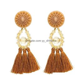 Dangle Chandelier Earrings Bohemian Crystal Beads Tassel Cotton Pendant Handmade Temperament Drop Delivery Jewellery Dhctb