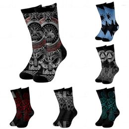 Men's Socks Tattoo Symbol Viking Armour 3D Print Long Cotton Cycling Casual Novelty High Men Women Funny Colorful-2