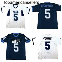 Custom Christian McCaffrey 5# High School Basketball Jersey Sewn White Blue Any Names Number Size S-4XL